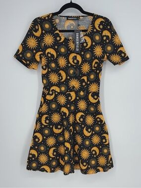 NWT Dangerfield Black Friday Size 6 Celestial Sun & Moon Dress w Pockets Gold